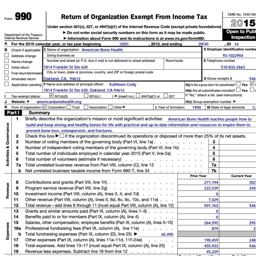 2015-2016 IRS form 990