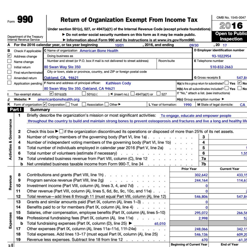 2016-2017 IRS form 990