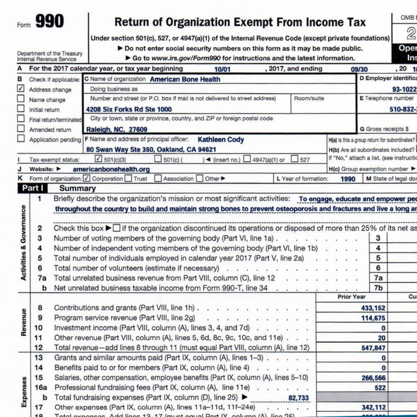 2017-2018 IRS form 990